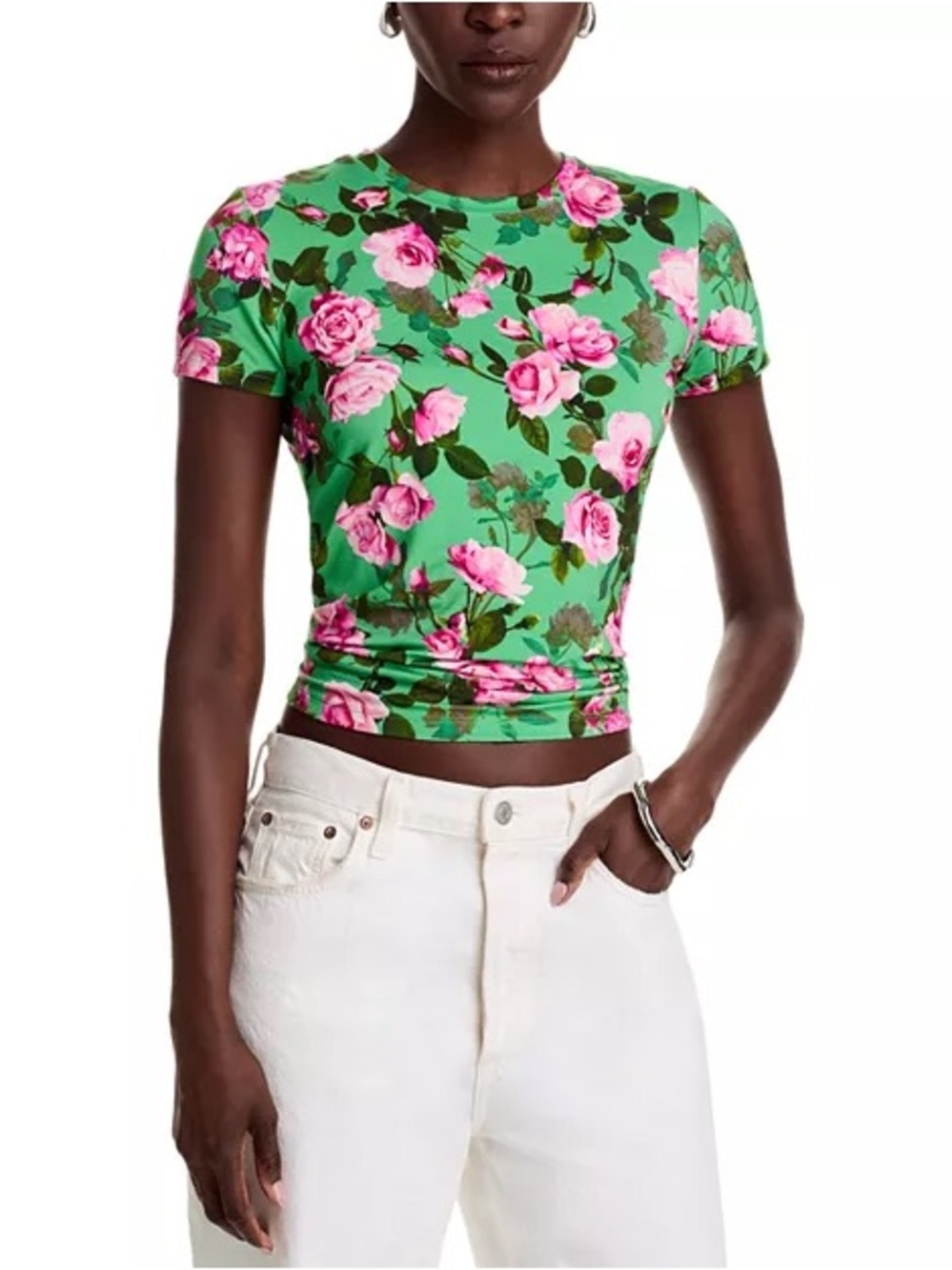 NWT L’Agence Ressi Green Multi Santa Fe Rose Tee T Shirt Sz XS